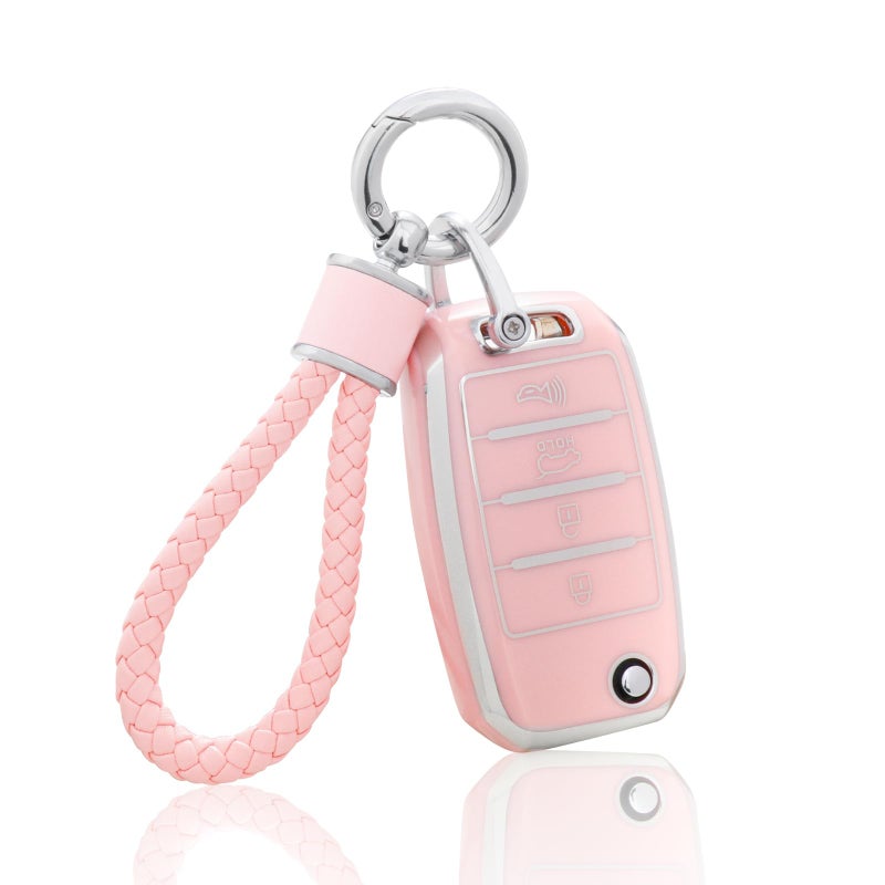YO&YOYE for Kia Key Fob Cover with Keychain, Pink Soft TPU Key Case Fit for Kia Sedona Rio Optima Soul Sportage Sorento Carens Flip Key - Image 1